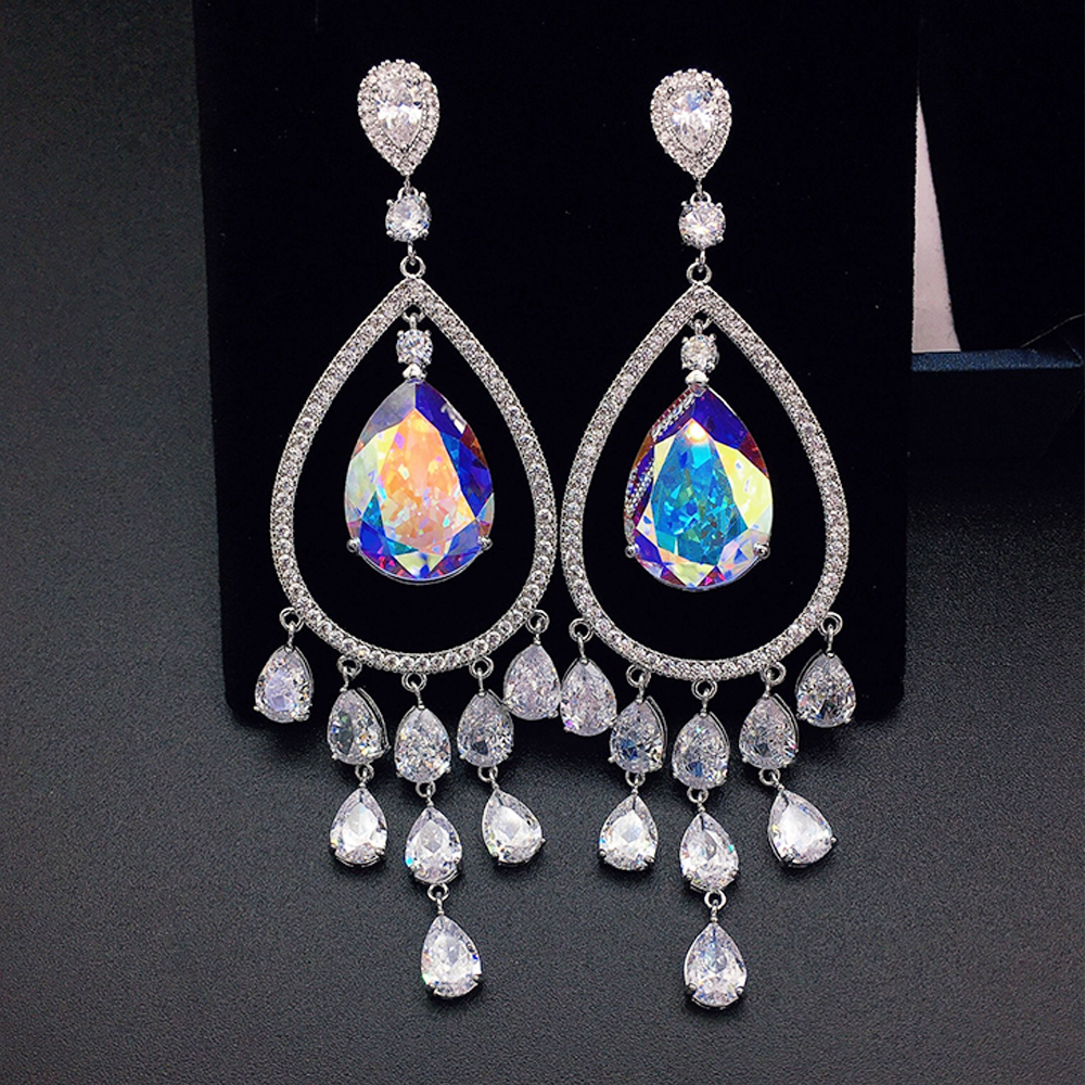 Luxury Mauve Pink Crystal Chandelier Earrings for Women