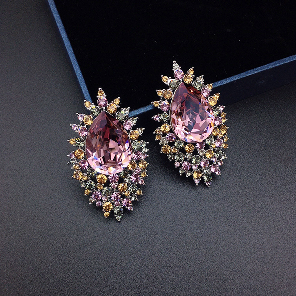 Luxury Royal Blue Crystal Earrings with Celestial Jewel Halo
