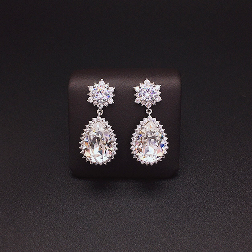 Luxury Ice Blue Crystal Floral Drop Earrings for Women
