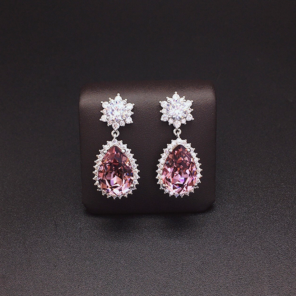 Luxury Ice Blue Crystal Floral Drop Earrings for Women