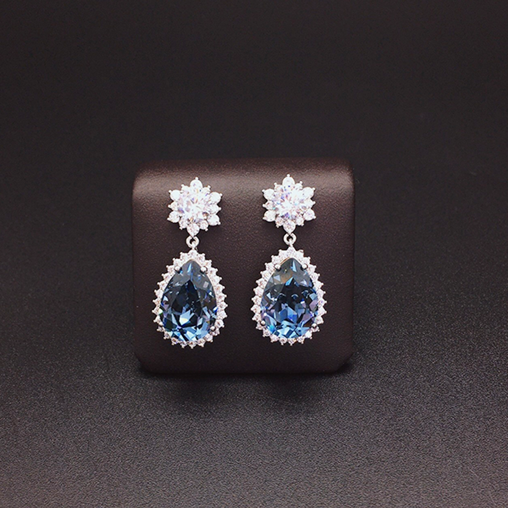 Luxury Ice Blue Crystal Floral Drop Earrings for Women