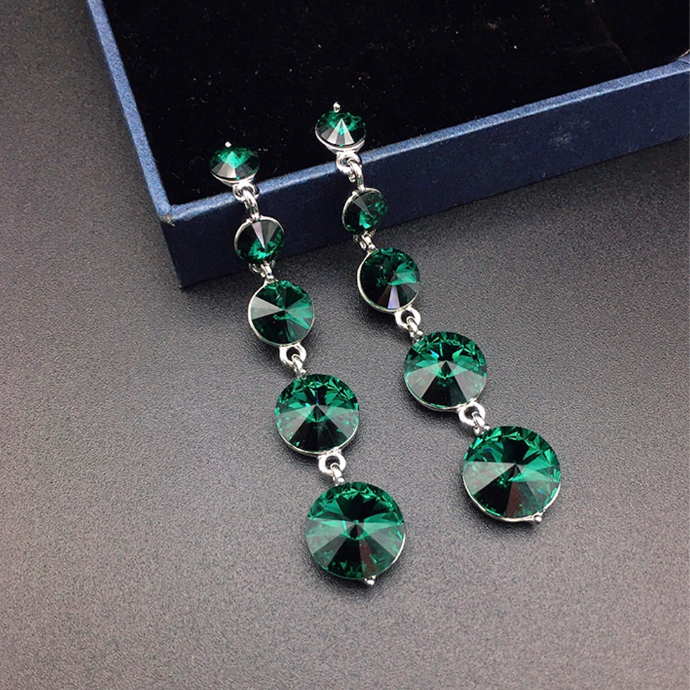 Elegant Emerald Green Graduated Crystal Drop Earrings for Women