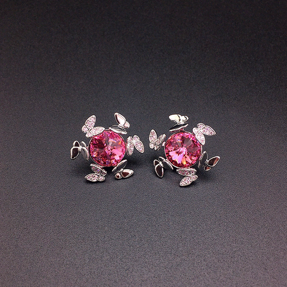 Elegant Blue Crystal Butterfly Stud Earrings for Women