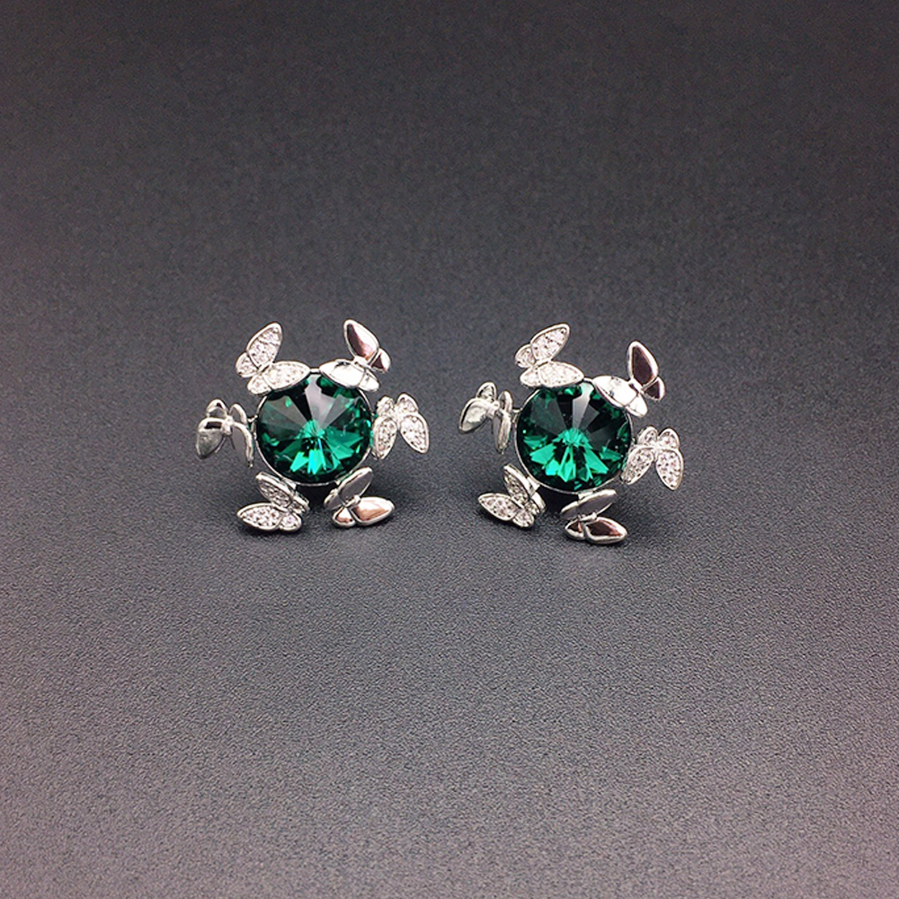 Elegant Blue Crystal Butterfly Stud Earrings for Women