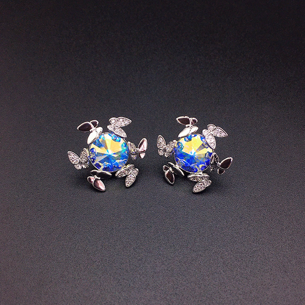 Elegant Blue Crystal Butterfly Stud Earrings for Women