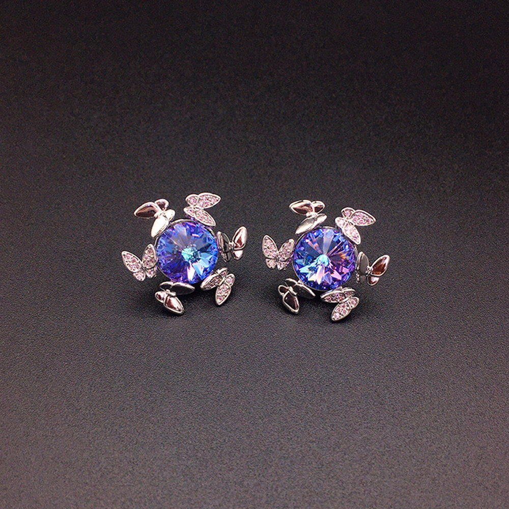Elegant Blue Crystal Butterfly Stud Earrings for Women