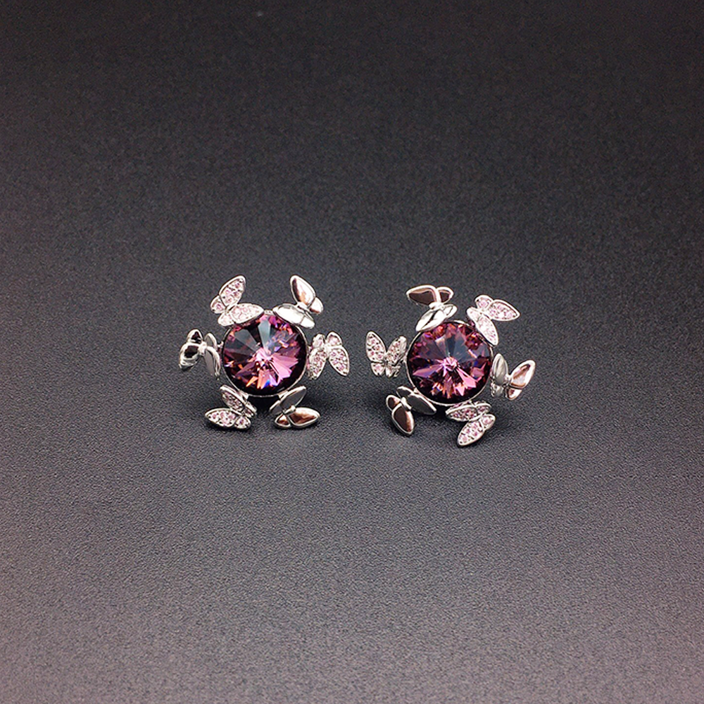 Elegant Blue Crystal Butterfly Stud Earrings for Women