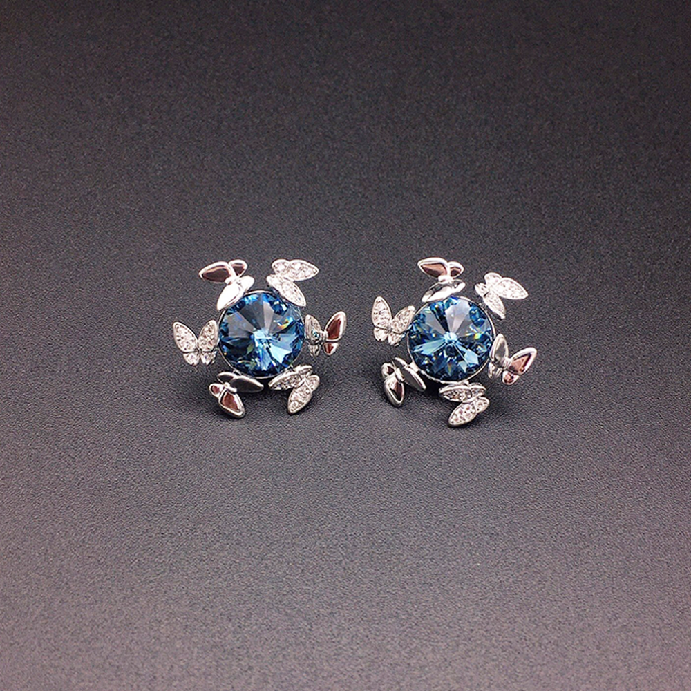 Elegant Blue Crystal Butterfly Stud Earrings for Women