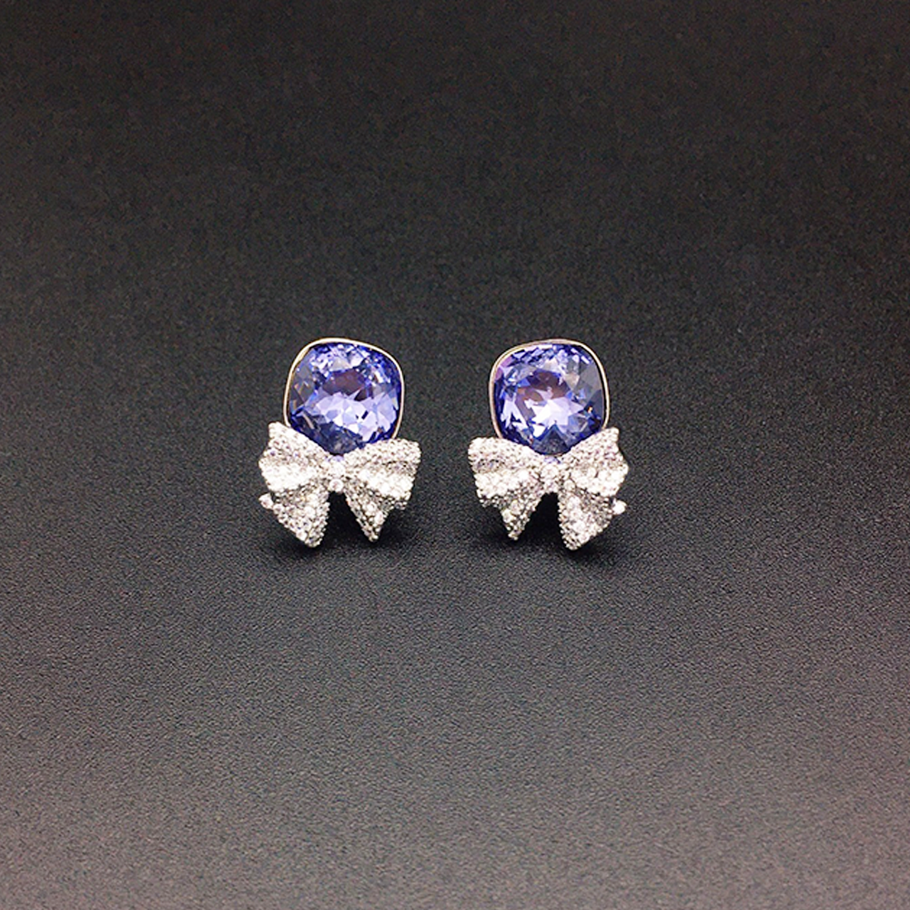 Rose Pink Crystal Bow Stud Earrings for Women