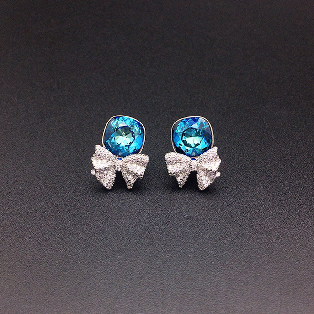 Rose Pink Crystal Bow Stud Earrings for Women