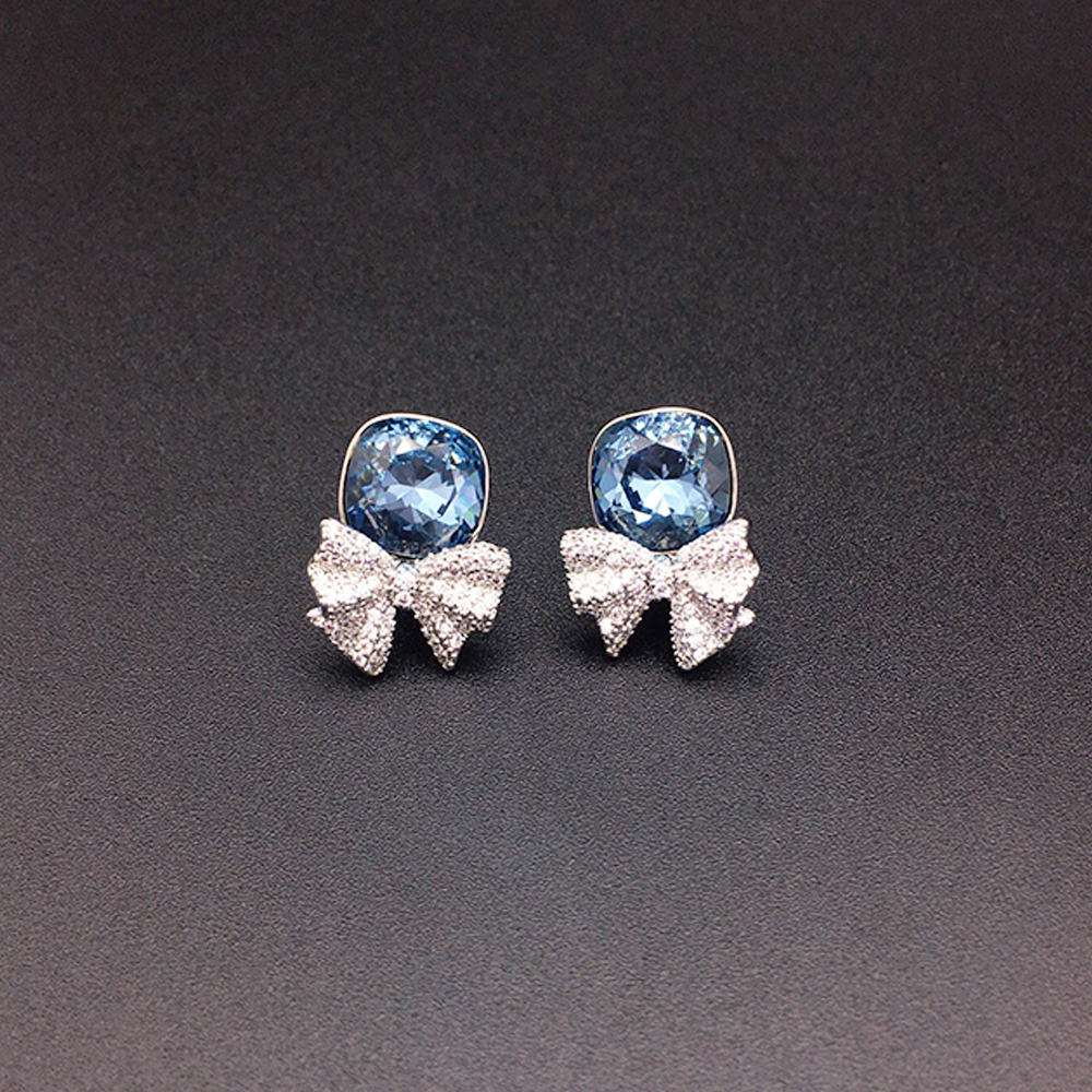 Rose Pink Crystal Bow Stud Earrings for Women