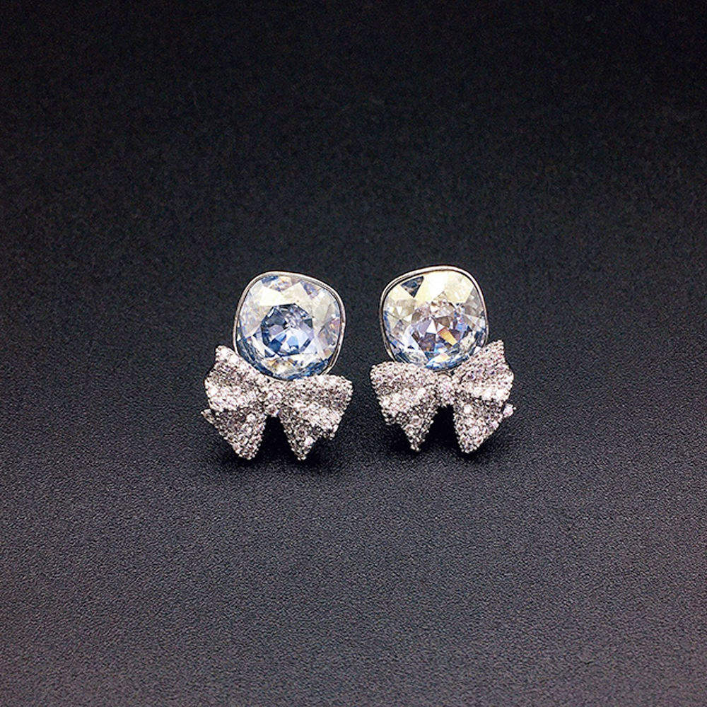 Rose Pink Crystal Bow Stud Earrings for Women