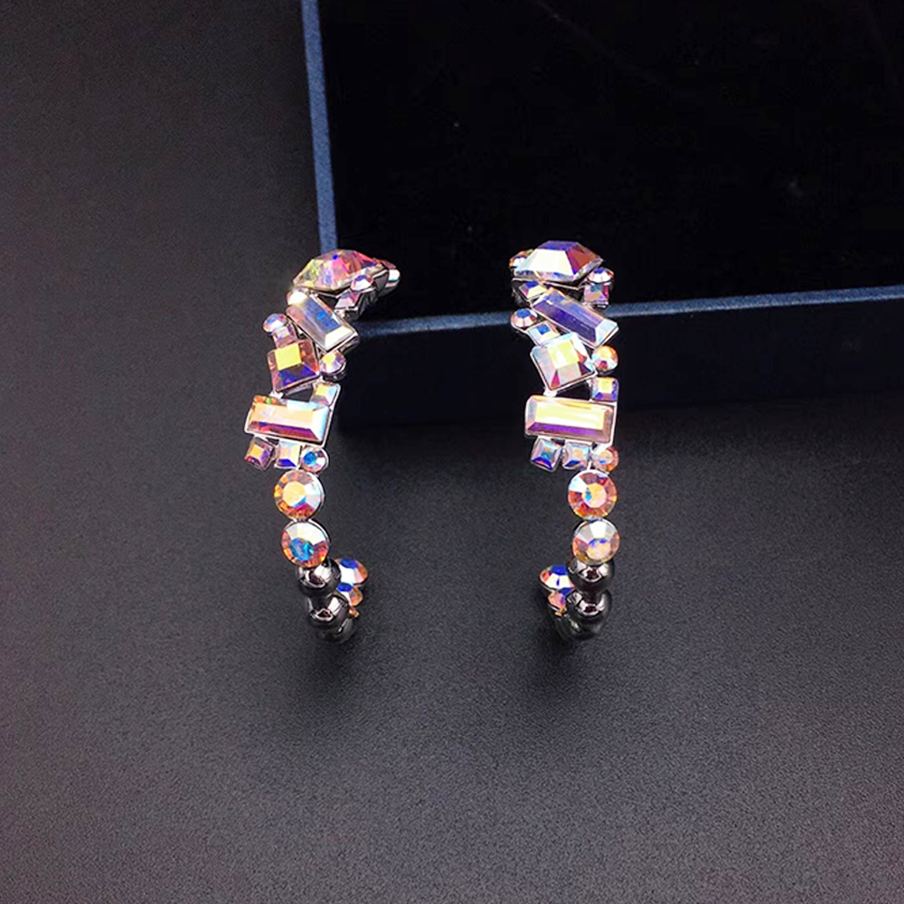 Chic Multicolor Geometric Crystal Hoop Earrings for Women