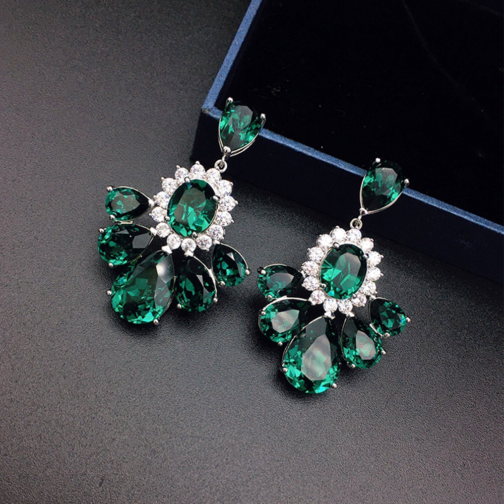 Luxury Aqua Blue Crystal Floral Cluster Drop Earrings for Women