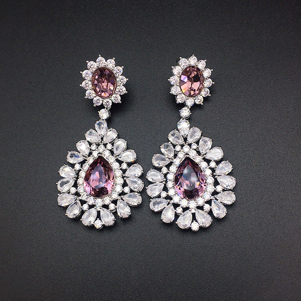 Luxury Ruby Pink Crystal Chandelier Earrings