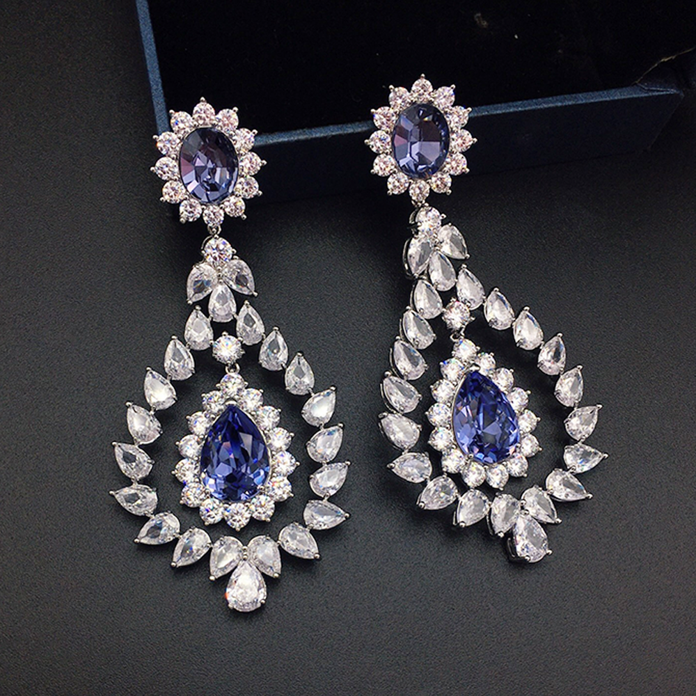 Luxury Ruby Pink Crystal Chandelier Earrings