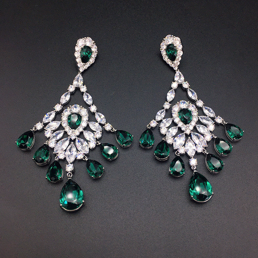Luxury Ice Blue Crystal Chandelier Earrings for Women