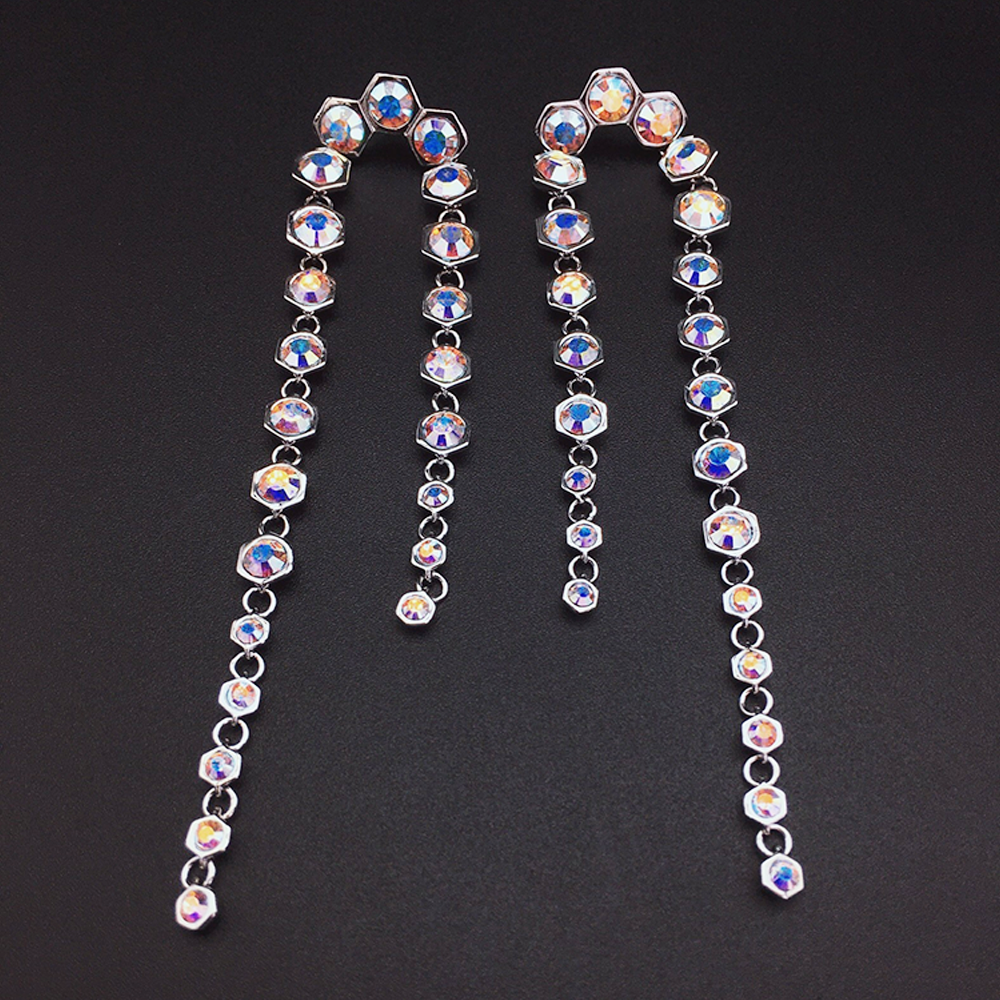 Luxury Blue Crystal Long Dangle Earrings for Women