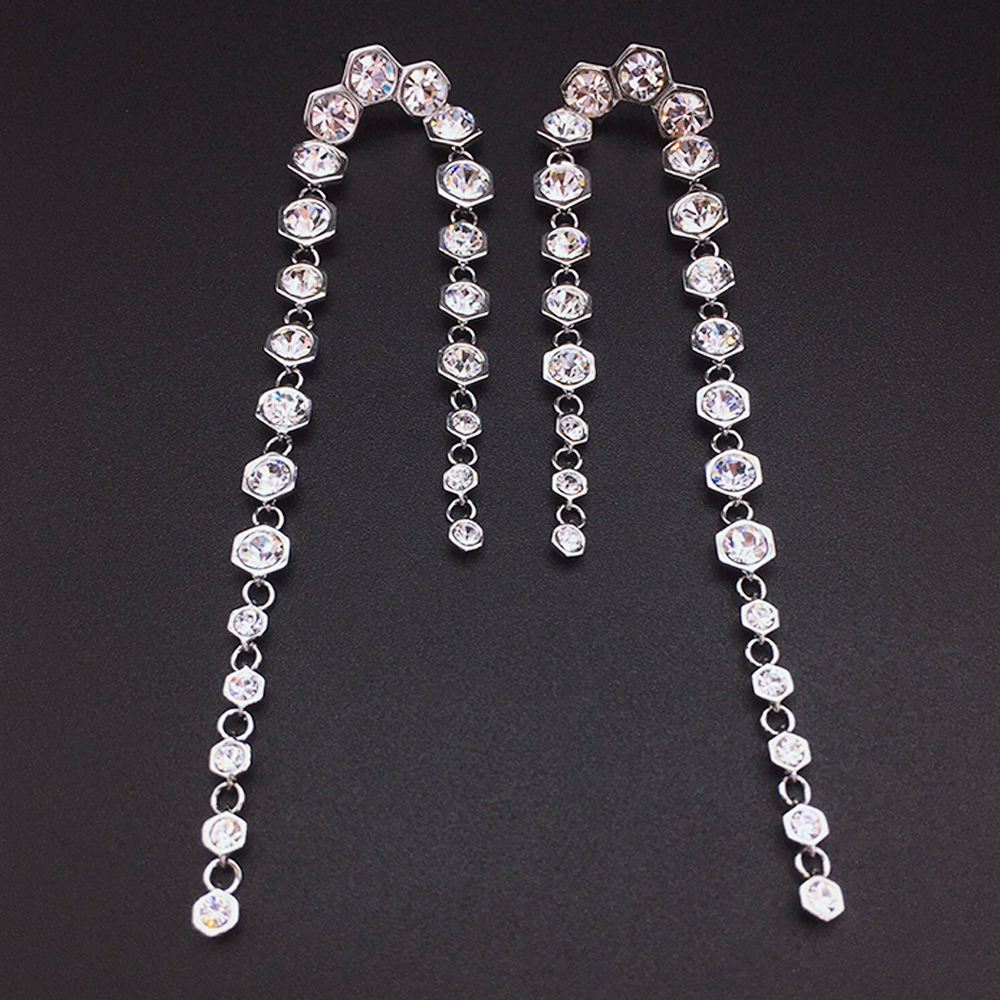Luxury Blue Crystal Long Dangle Earrings for Women