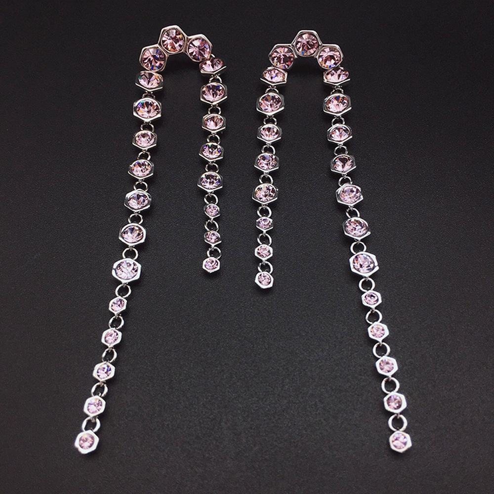 Luxury Blue Crystal Long Dangle Earrings for Women