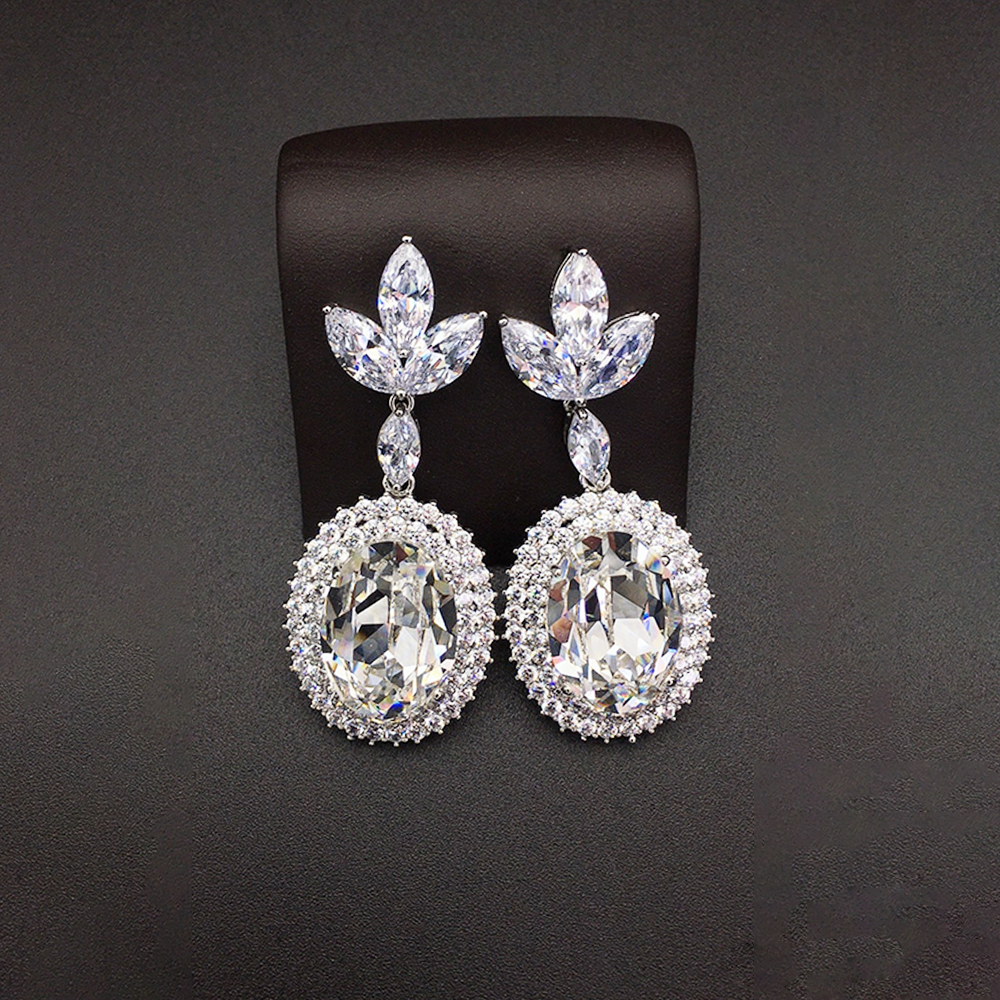 Luxury Sapphire Blue Oval Crystal Drop Earrings for Women