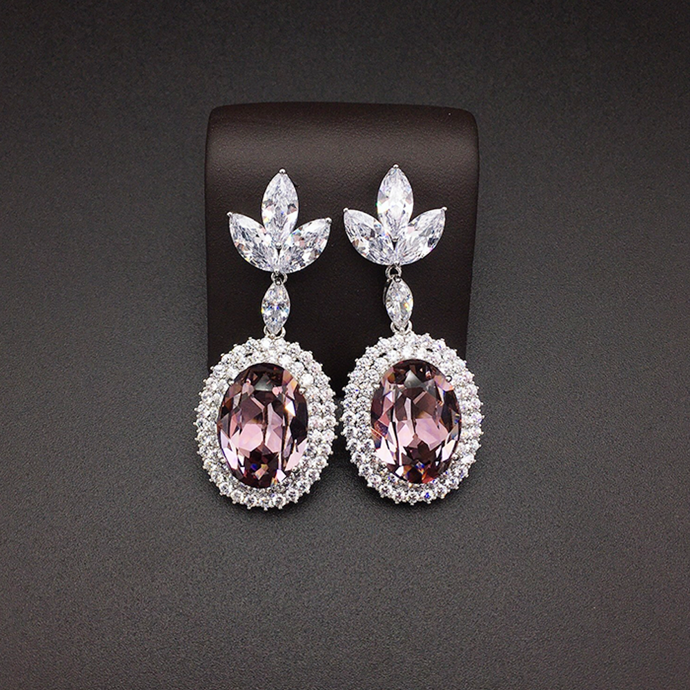 Luxury Sapphire Blue Oval Crystal Drop Earrings for Women