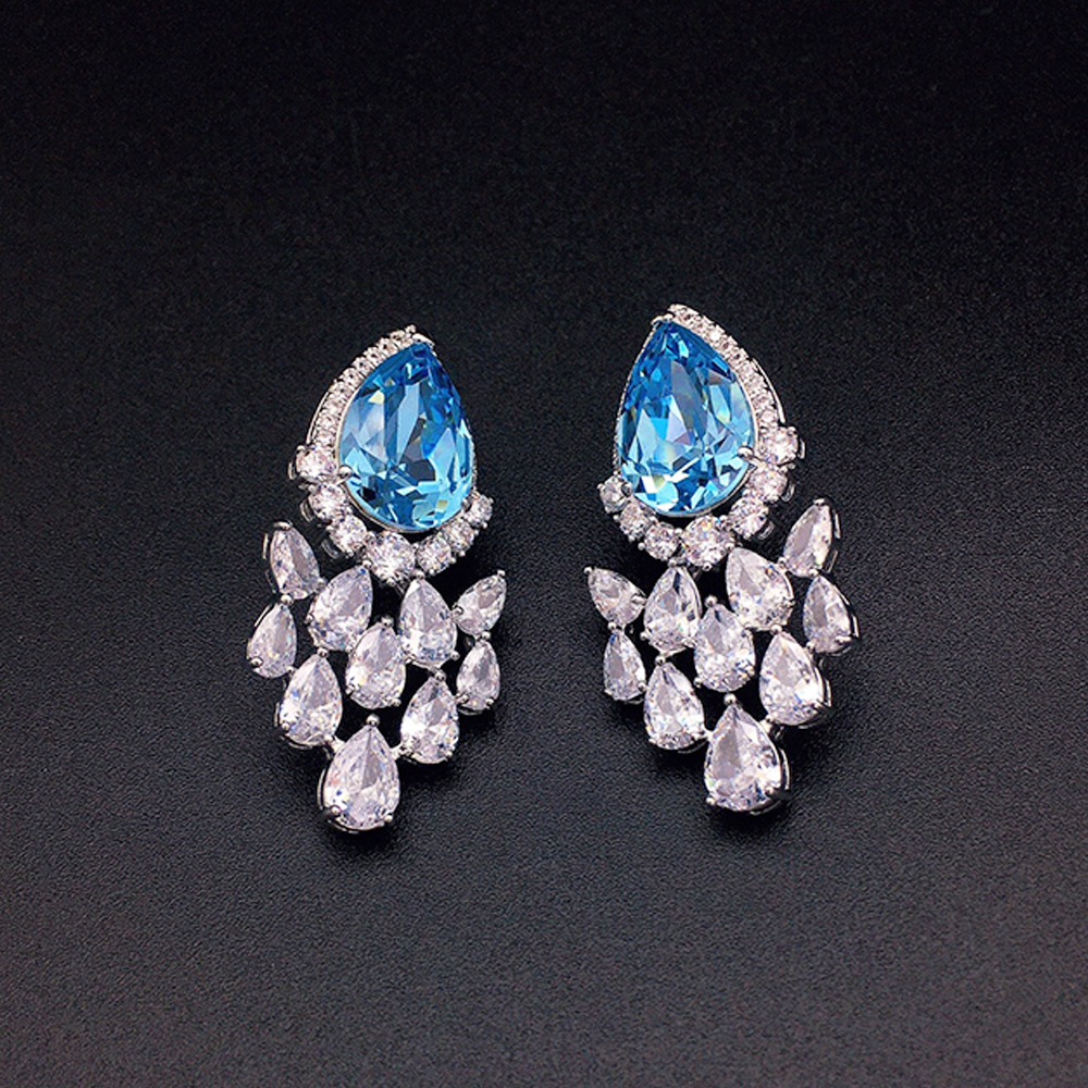 Luxury Sapphire Blue Teardrop Crystal Earrings for Women