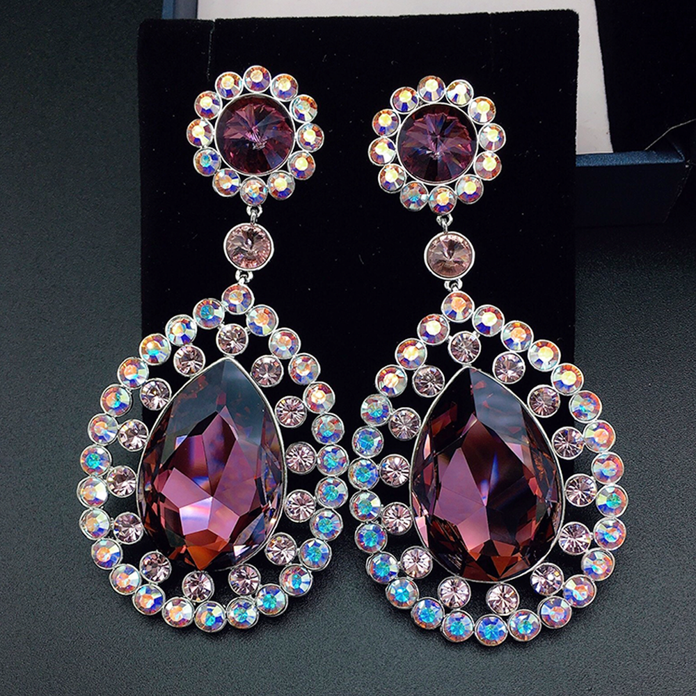 Luxury Midnight Blue Crystal Halo Hoop Earrings for Women