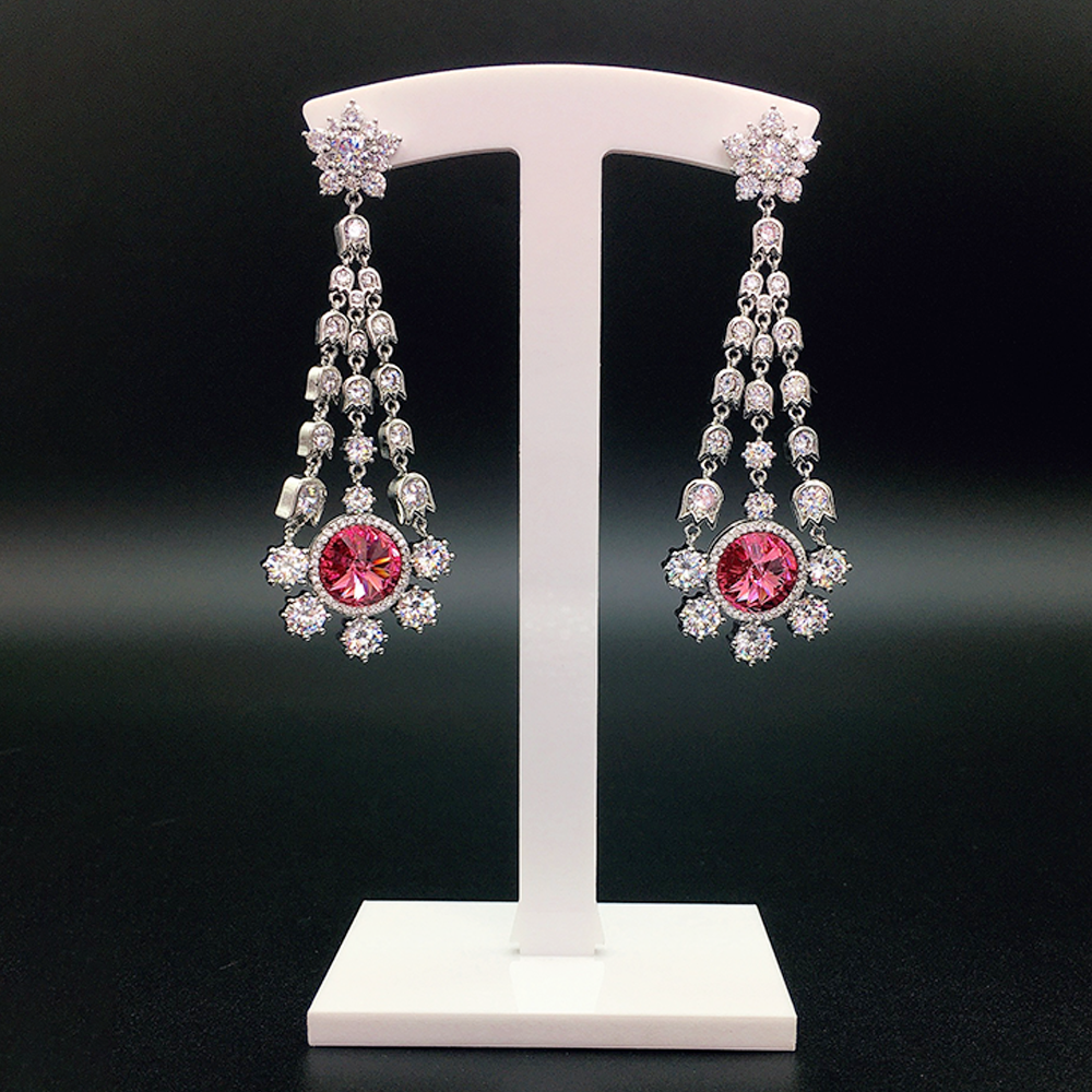 Luxury Blue Crystal Floral Tassel Chandelier Earrings for Women