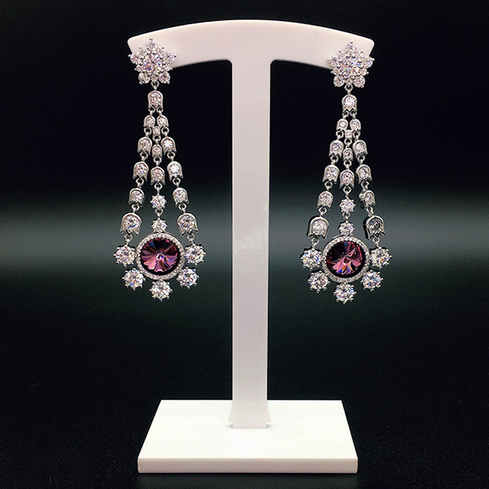 Luxury Blue Crystal Floral Tassel Chandelier Earrings for Women