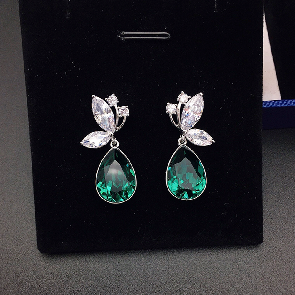 Elegant Blue Teardrop Crystal Leaf Earrings for Women