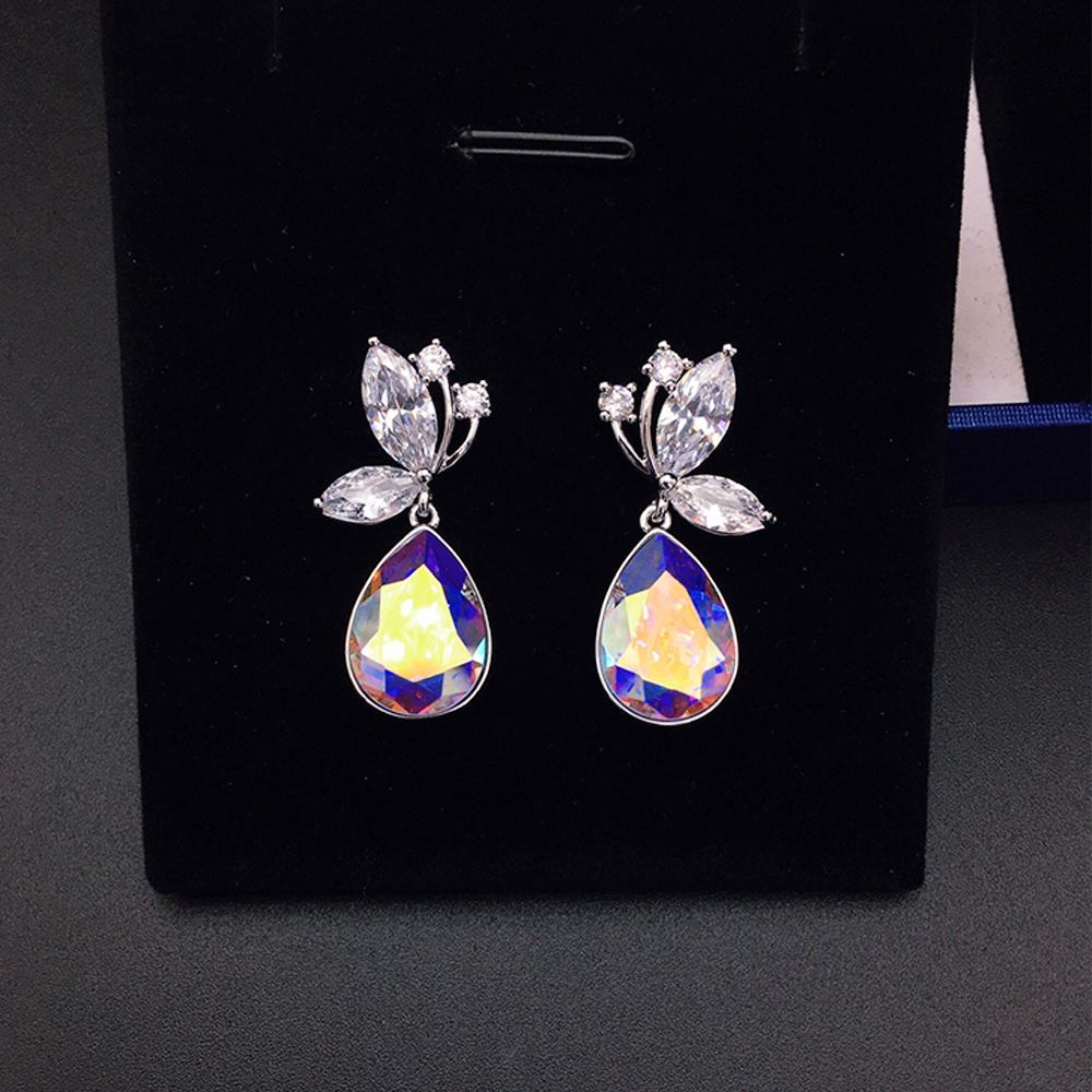 Elegant Blue Teardrop Crystal Leaf Earrings for Women