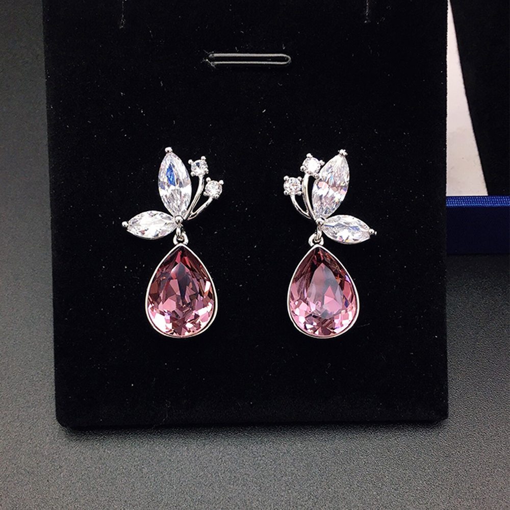 Elegant Blue Teardrop Crystal Leaf Earrings for Women