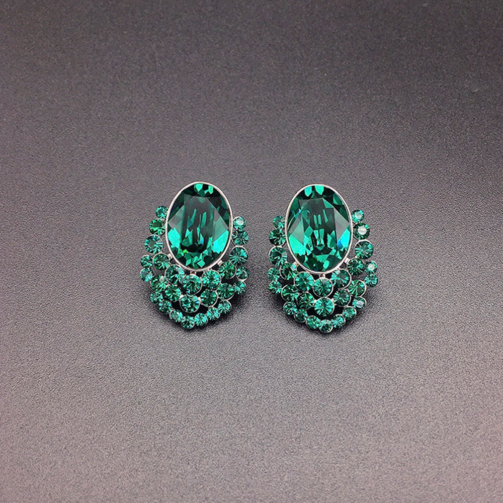 Elegant Sapphire Blue Oval Crystal Stud Earrings for Women