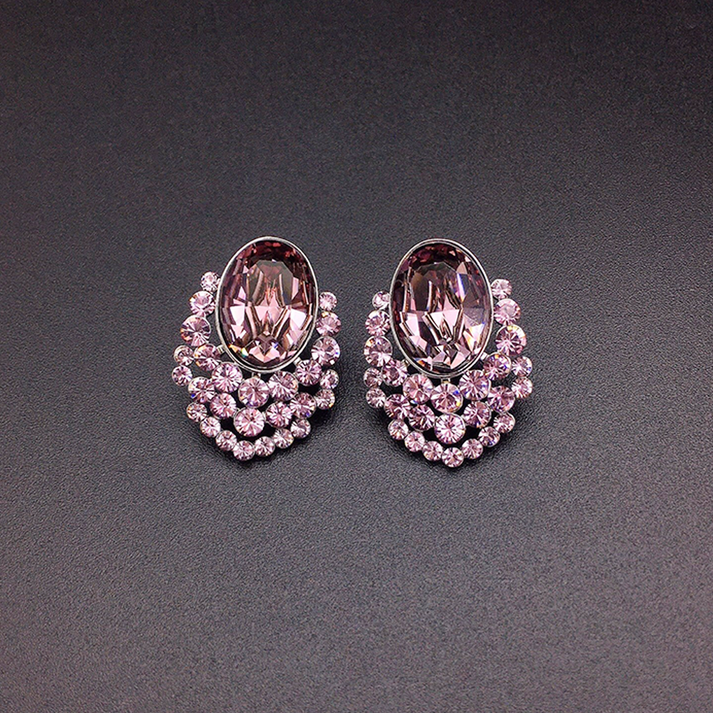 Elegant Sapphire Blue Oval Crystal Stud Earrings for Women