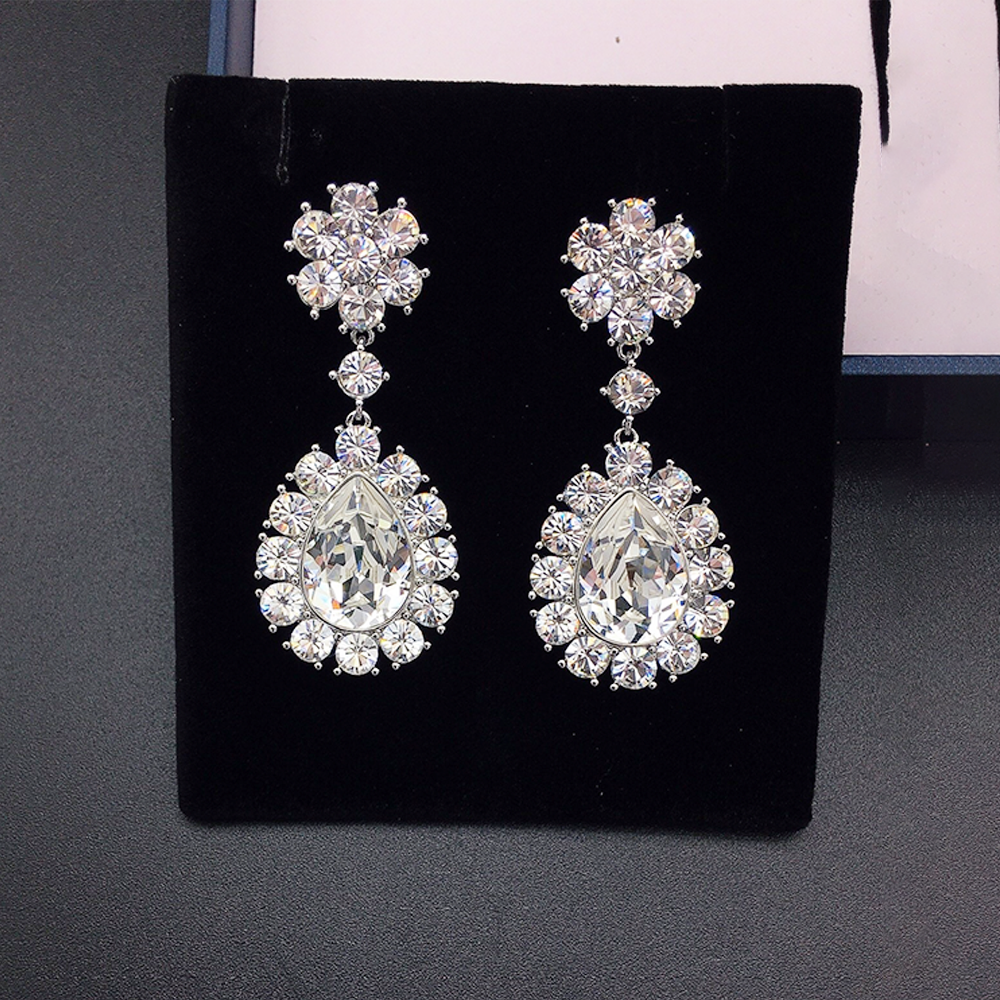 Luxury Blue Teardrop Crystal Earrings with Multicolor Halo