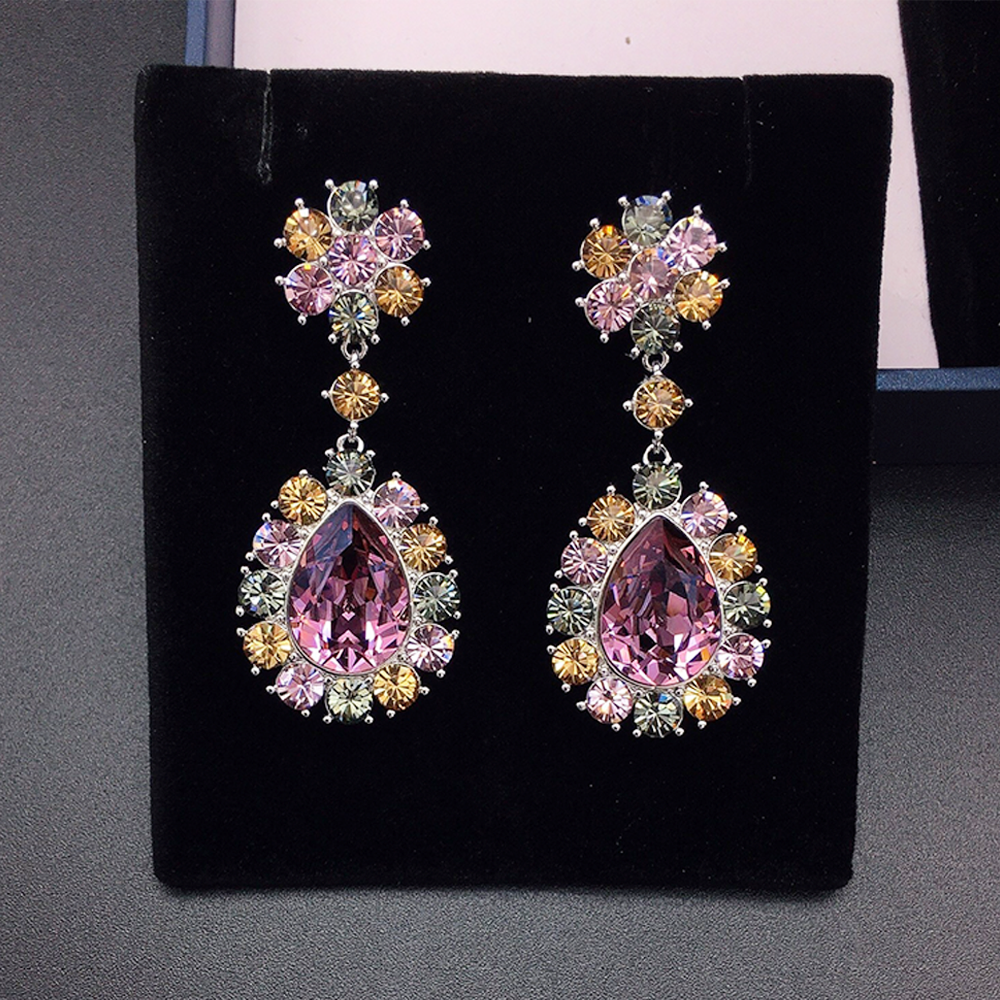 Luxury Blue Teardrop Crystal Earrings with Multicolor Halo