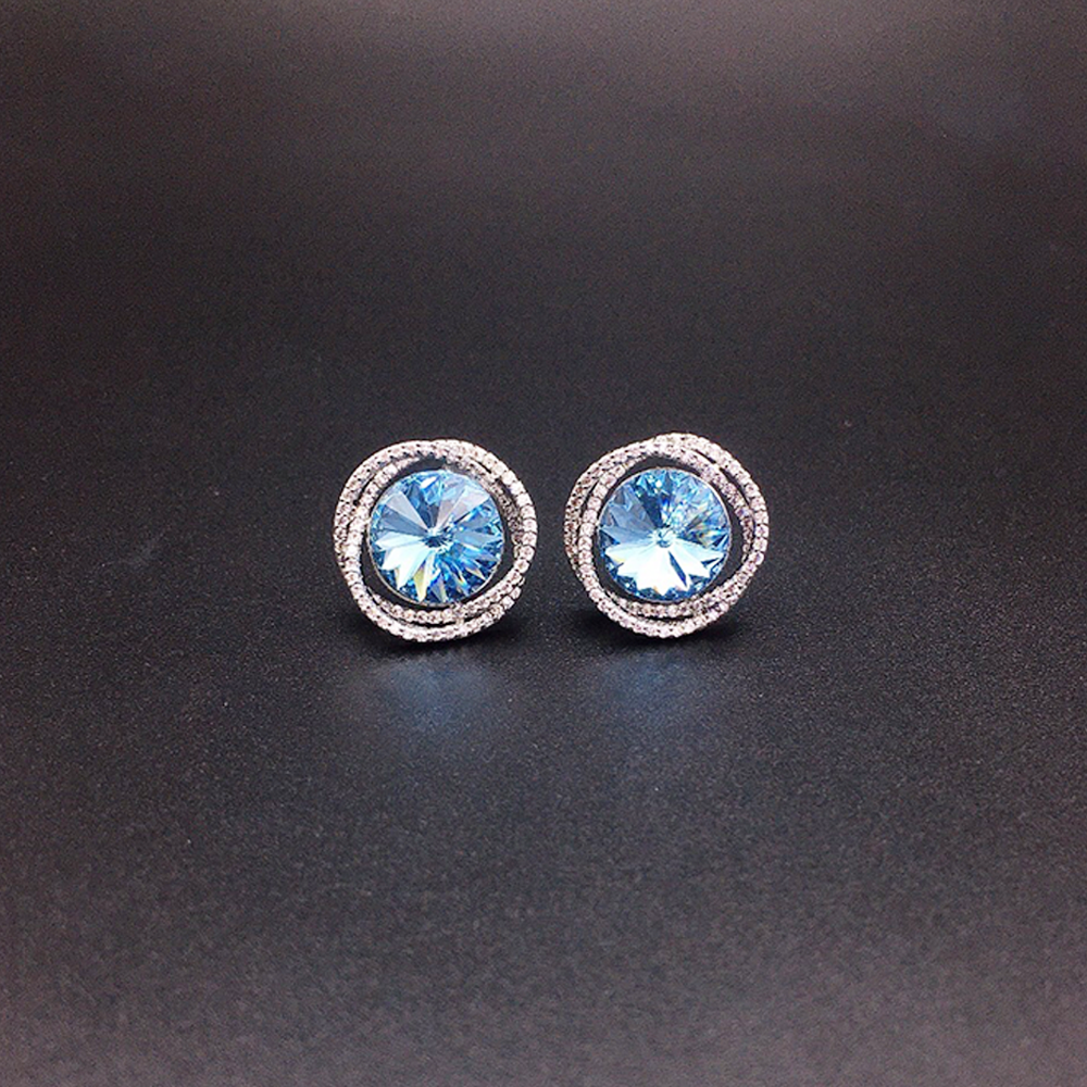 Elegant Sapphire Blue Round Crystal Stud Earrings for Women