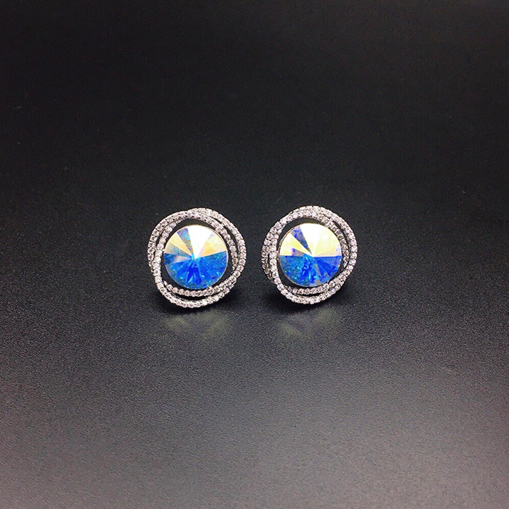 Elegant Sapphire Blue Round Crystal Stud Earrings for Women
