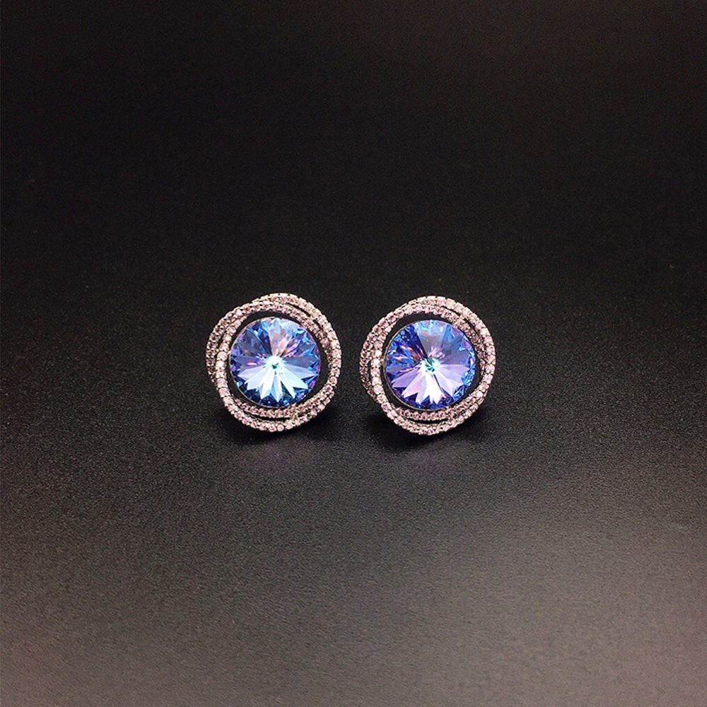 Elegant Sapphire Blue Round Crystal Stud Earrings for Women