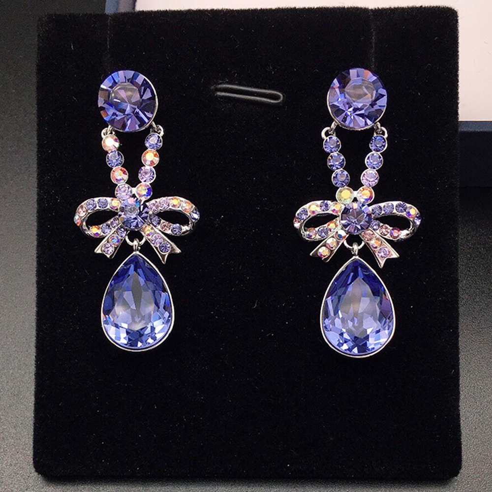 Elegant Purple Crystal Bow Drop Earrings for Women