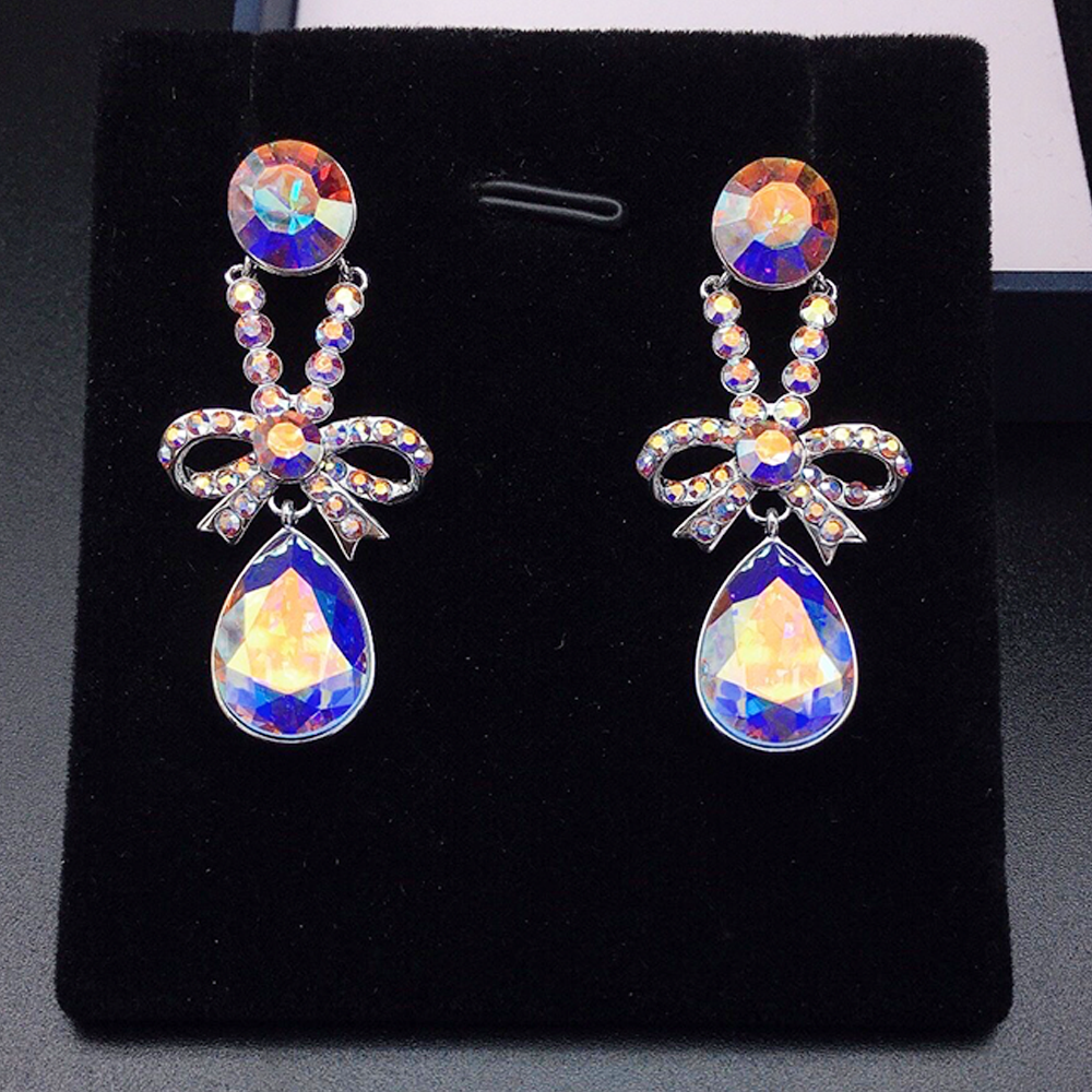 Elegant Purple Crystal Bow Drop Earrings for Women