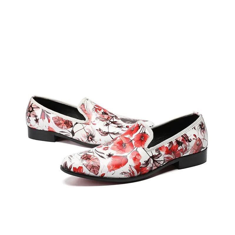 Printed Yuantong leather flowers men's dress shoes loafers