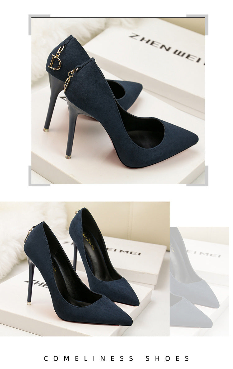 Fashion suede shallow mouth pointed high heels