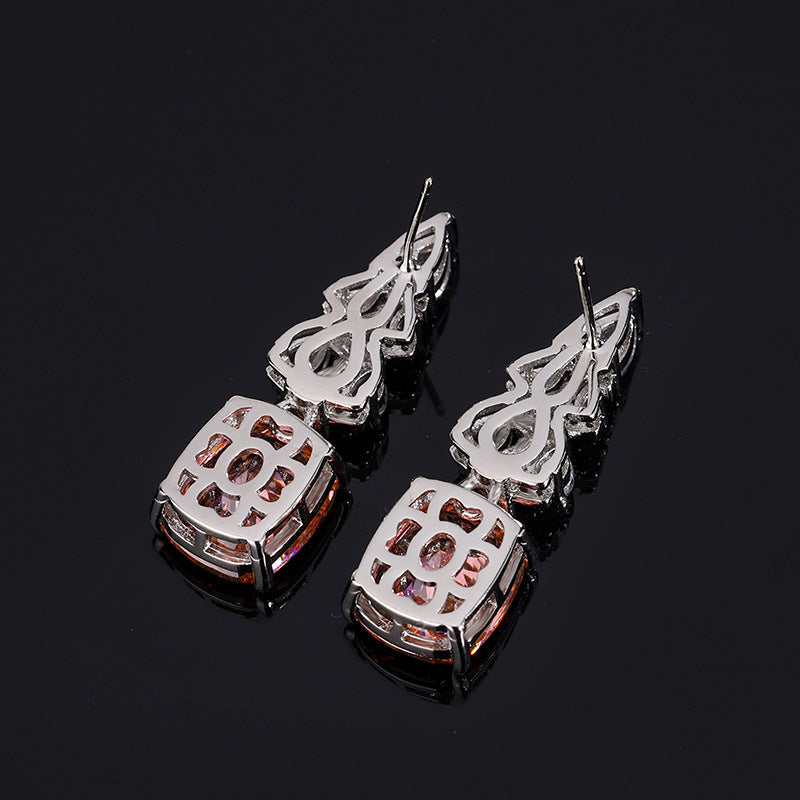 Boucles d'oreilles clous roses élégantes en cuivre plaqué or à fond plat