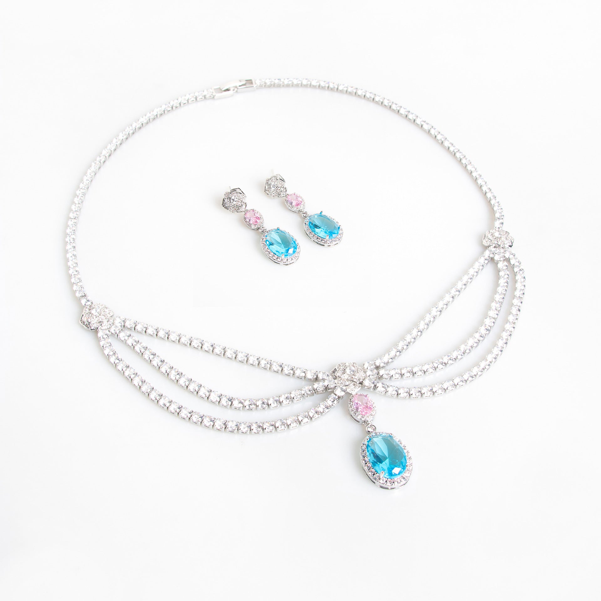 Luxury Yellow Gemstone Triple-Strand Necklace Set for Women – Crystal Jewelry with Matching Earrings