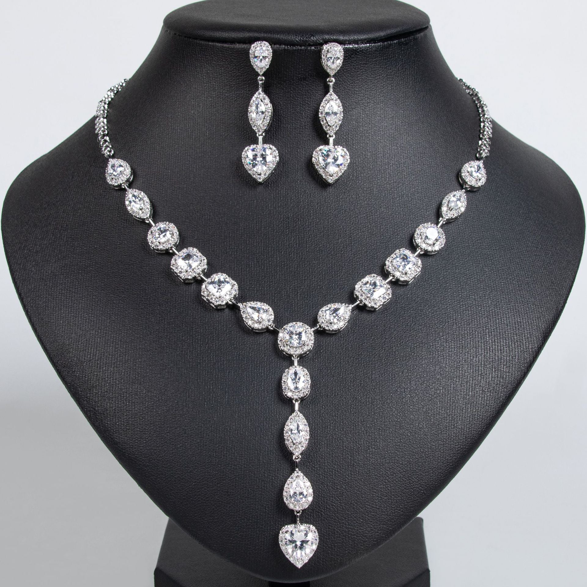 Luxury Multicolor Gemstone Heart Necklace Set for Women – Elegant Y-Drop Jewelry with Matching Earrings