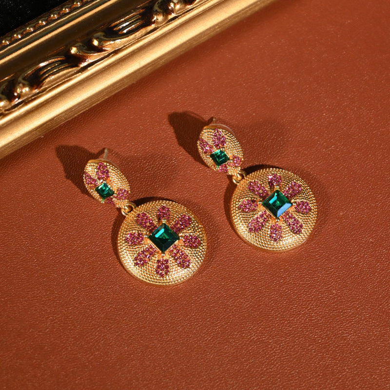 Vintage rhinestone eight-petal flower earrings