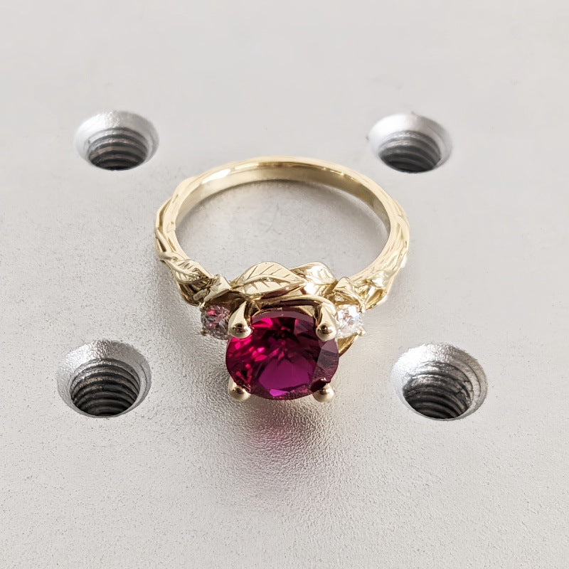 Fashion Copper Gold Plated Garnet Red Opal Ring