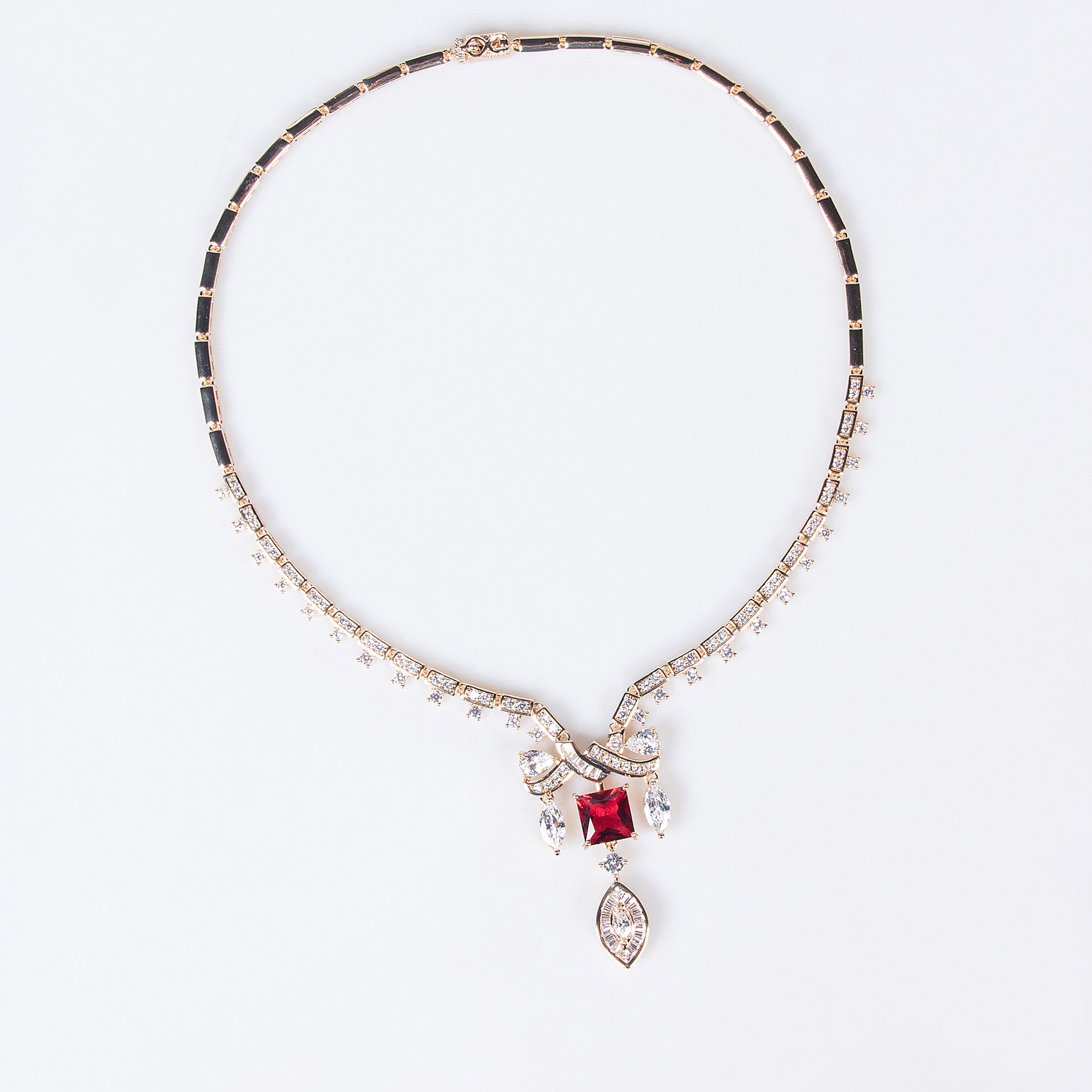 Luxury Ruby Red Crystal Necklace Earrings Set – Elegant Statement Jewelry for Women